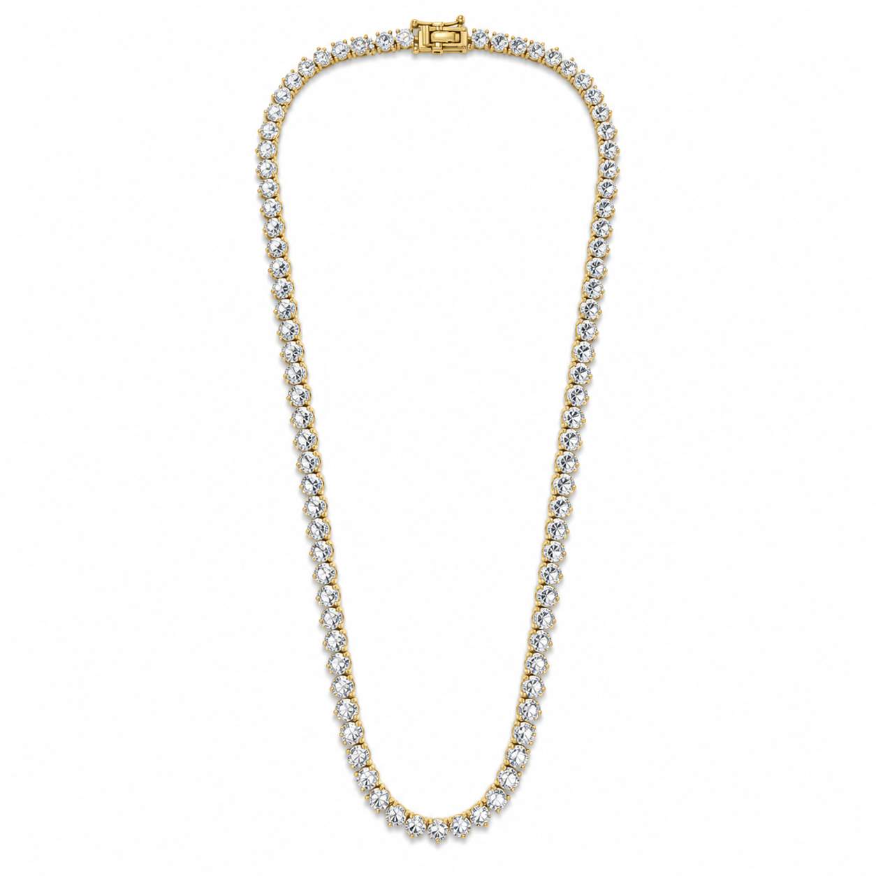 18K Yellow Gold Diamond Tennis Necklace - 12.69 Carats