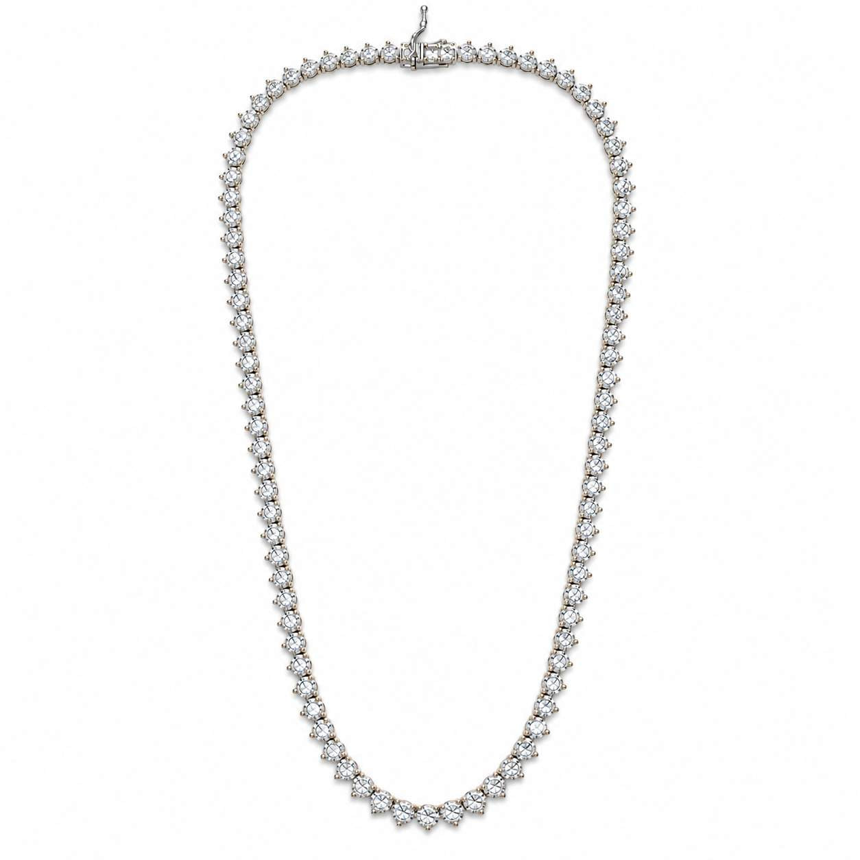 18K White Gold Diamond Tennis Necklace - 14.13 Carats
