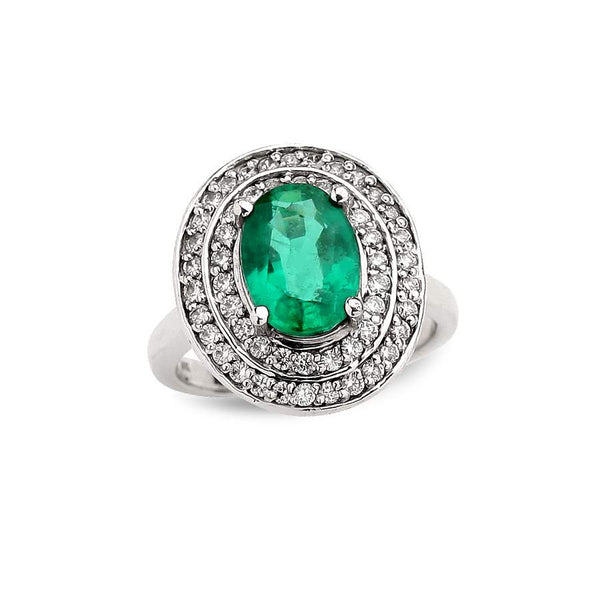 14kt White Gold Emerald And Diamond Ring