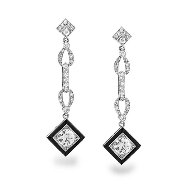 Ladies Platinum Diamond Deco Earrings