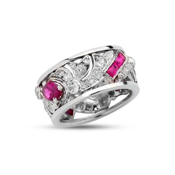 Platinum Ruby And Diamond Wide Band
