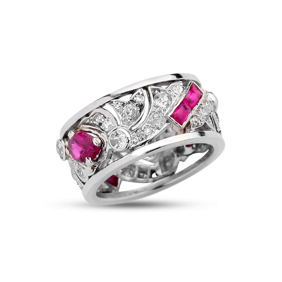 Platinum Ruby And Diamond Wide Band