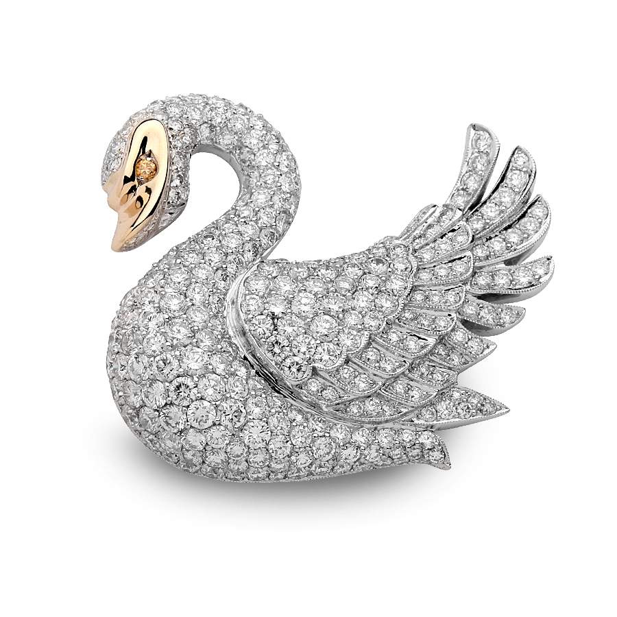 18kt Gold & Diamond Swan Brooch