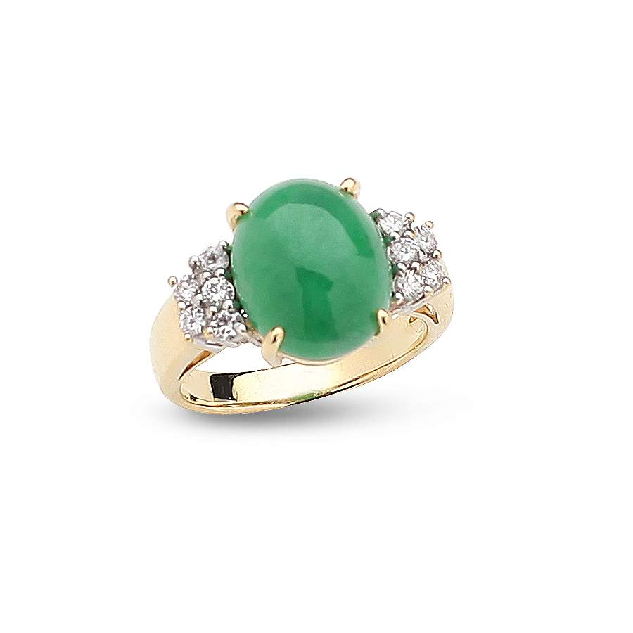 18KT YELLOW GOLD DIAMOND AND JADE RING Provident Jewelery