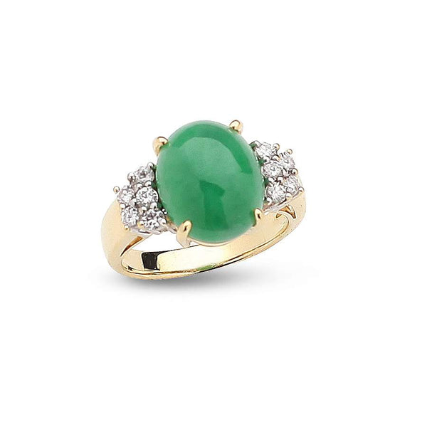 18KT YELLOW GOLD DIAMOND AND JADE RING Provident Jewelery