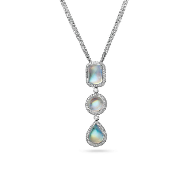 18kt White Gold Moonstone And Diamond Pendant.
