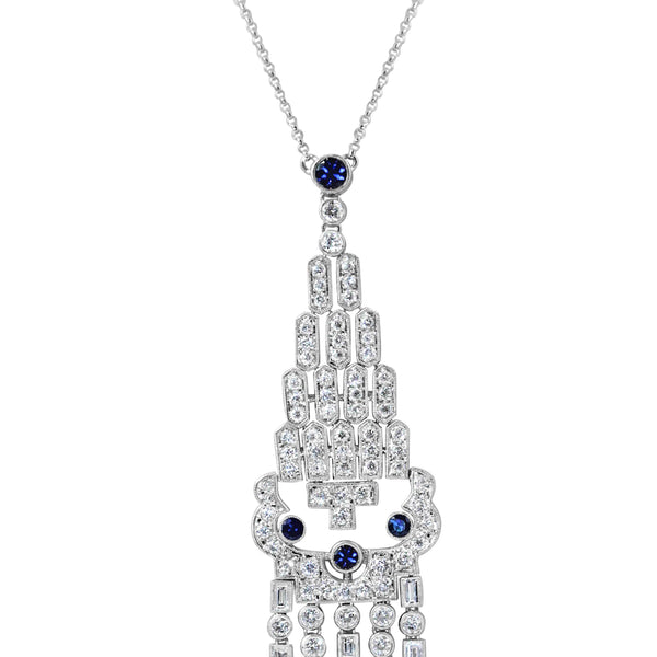 18kt White Gold Diamond Sapphire Necklace
