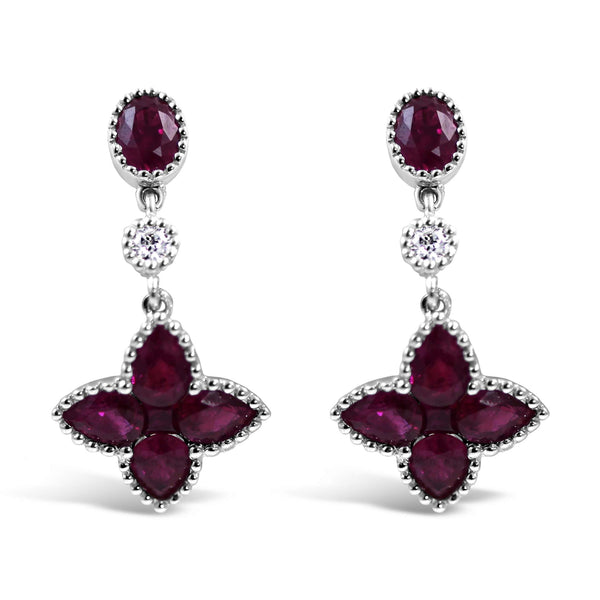 18kt White Gold Diamond And Ruby Earrings