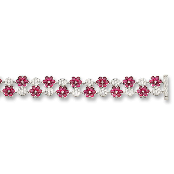 18kt White Gold Diamond And Ruby Bracelet.