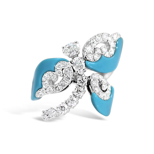 18KT WHITE GOLD DIAMOND AND TURQUOISE RING