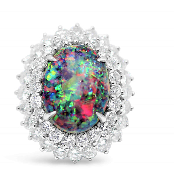 Platinum Black Opal And Diamond Ring.