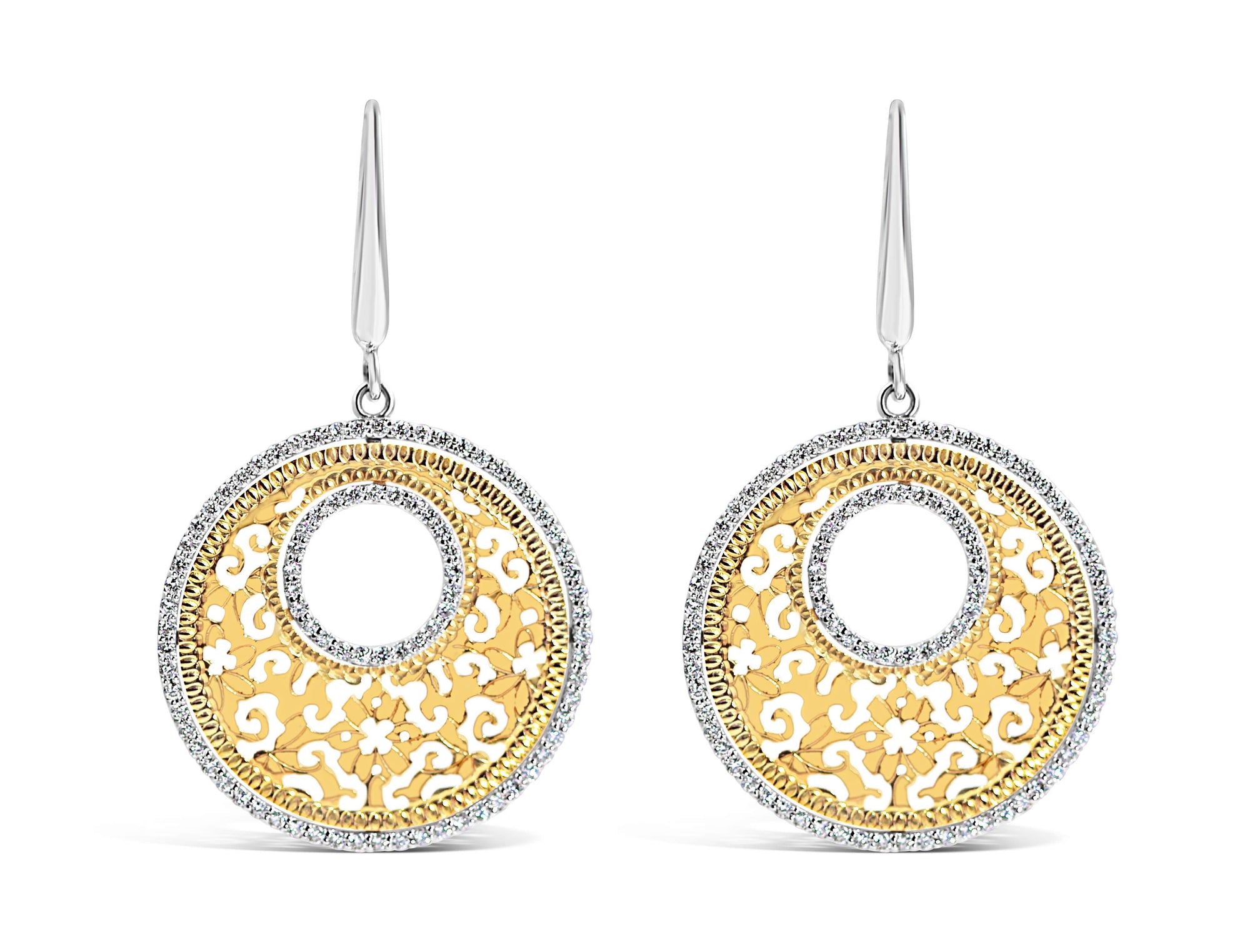18kt Gold Platini Diamond Disc Earrings