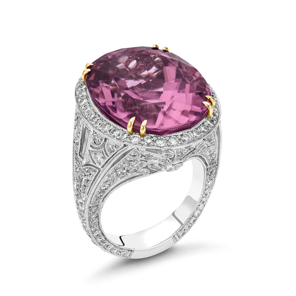 18kt White Gold Tourmaline Diamond Ring.