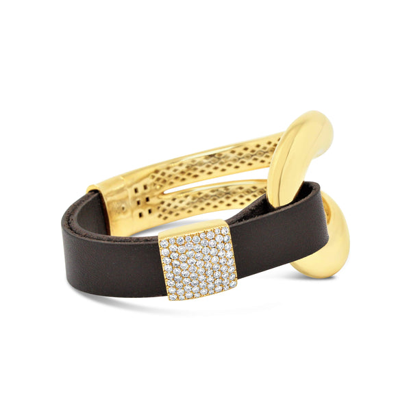 18kt Gold Leather And Diamond Cuff Bracelet