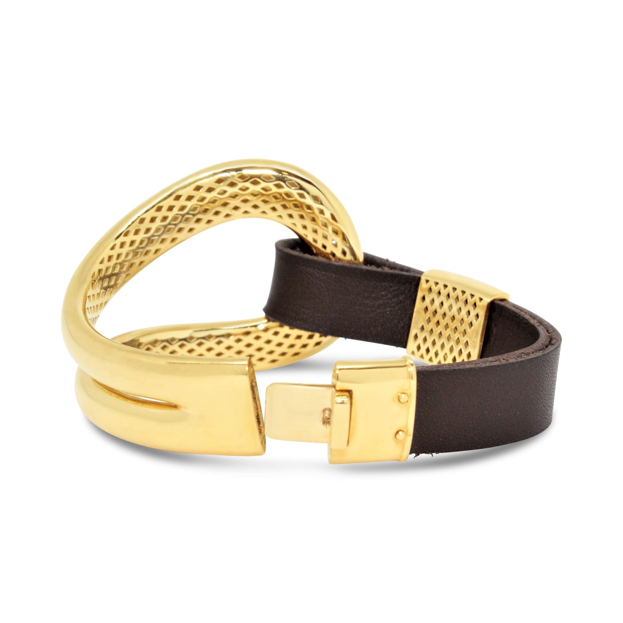 18kt Gold Leather And Diamond Cuff Bracelet