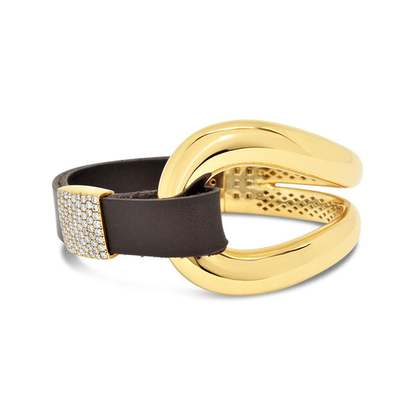 18kt Gold Leather And Diamond Cuff Bracelet