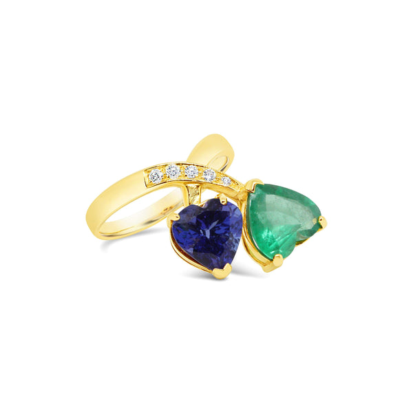 14kt Yellow Gold Tanzanite And Emerald Ring