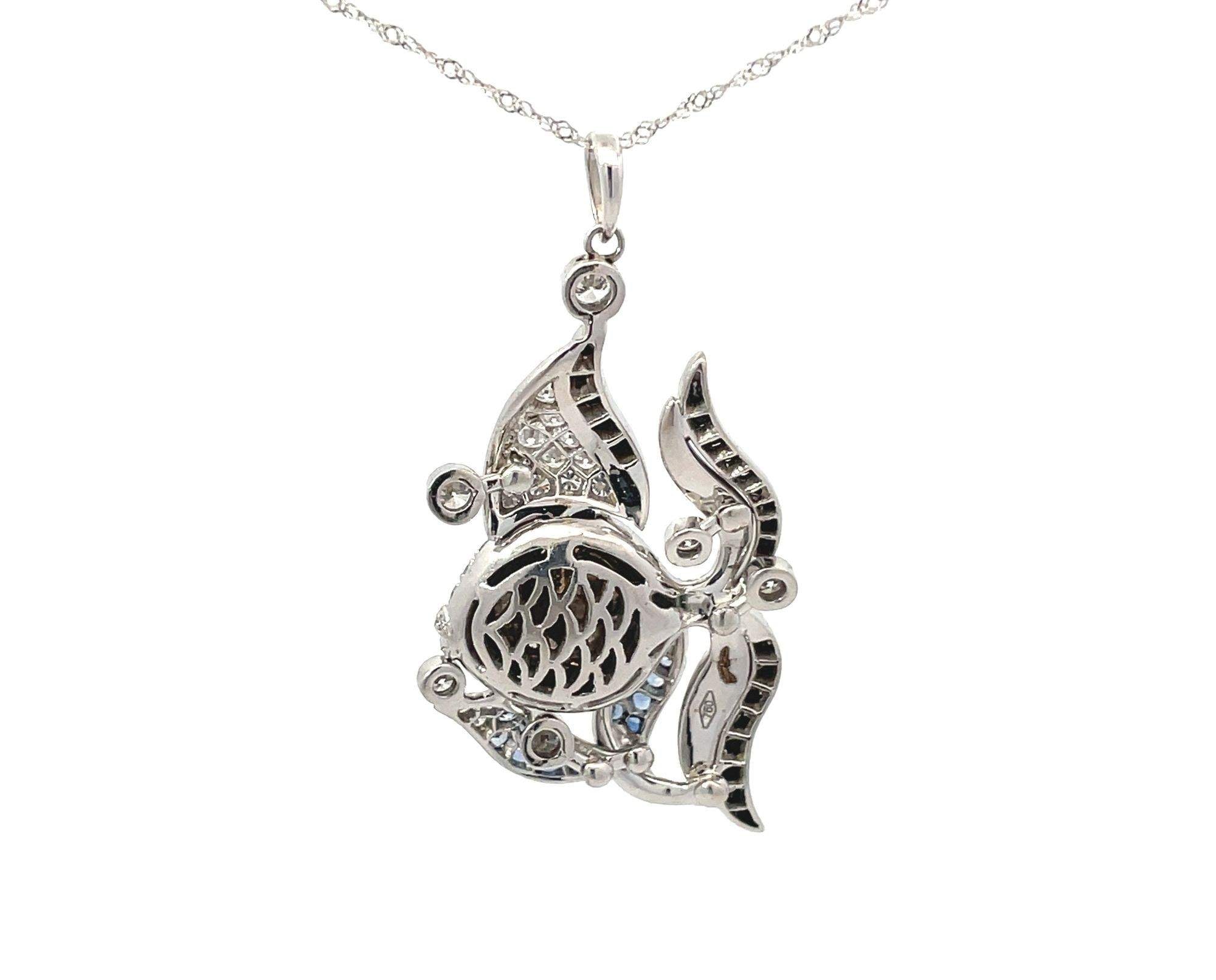 White Gold Diamond & Sapphire Fish Necklace</br>