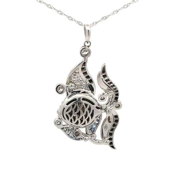 White Gold Diamond & Sapphire Fish Necklace</br>