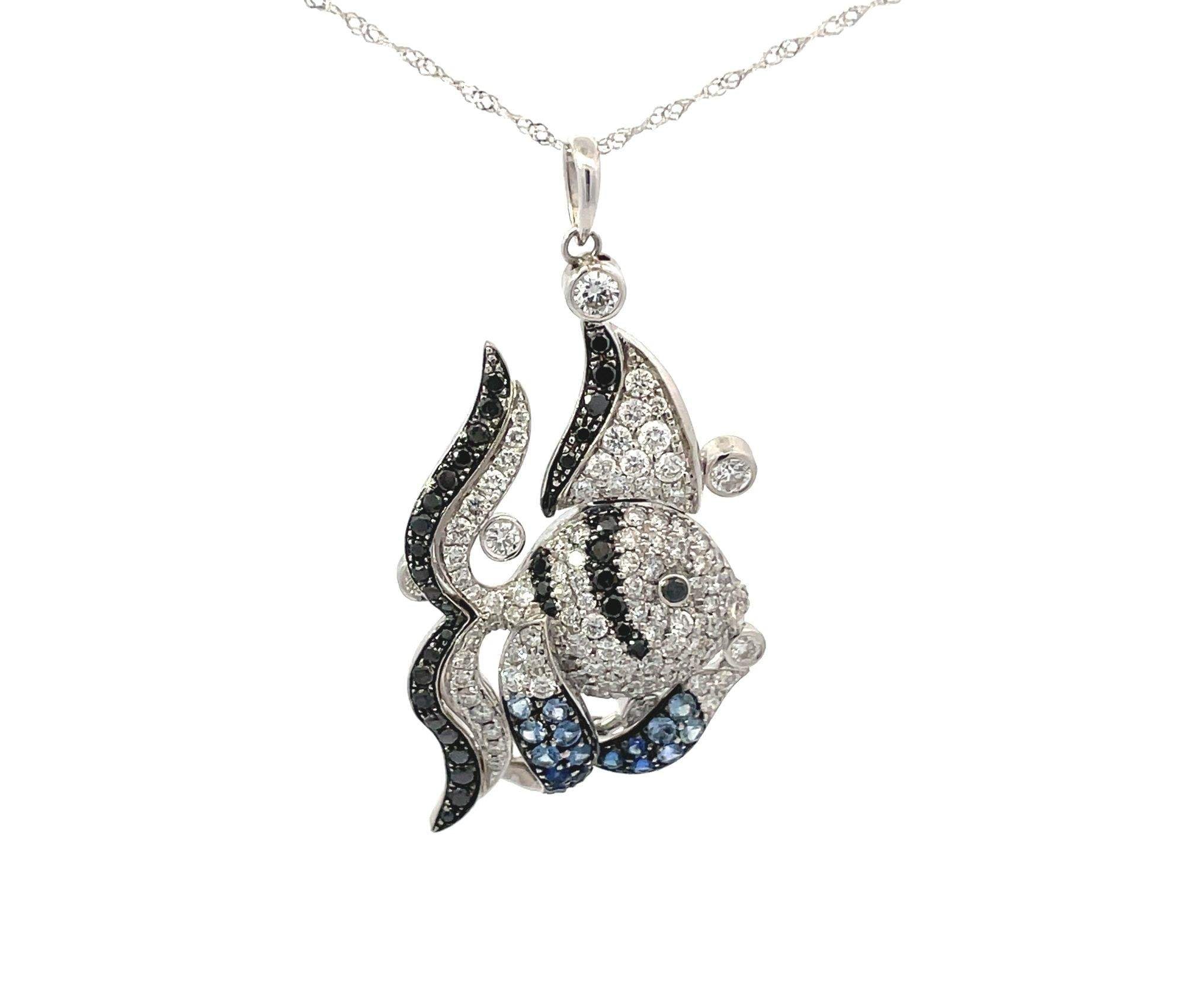 Diamond Fish Chain White Gold Diamond & Sapphire Fish Necklace