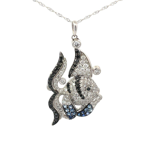 White Gold Diamond & Sapphire Fish Necklace</br>
