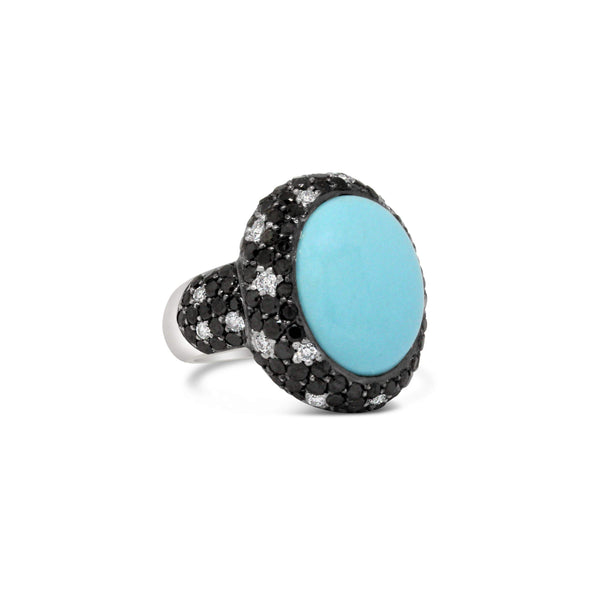 18KT WHITE GOLD TURQUOISE AND DIAMOND RING. Provident Jewelery