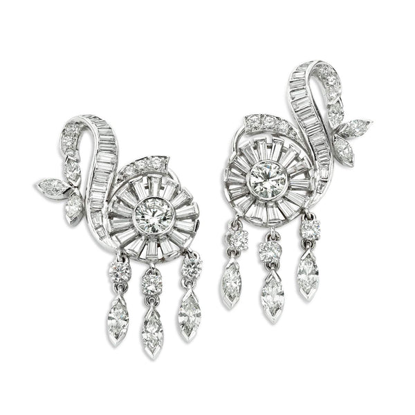 Platinum Vintage Diamond Drop Earrings