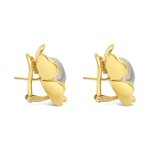 14kt Yellow Gold Flower Moonstone Earrings