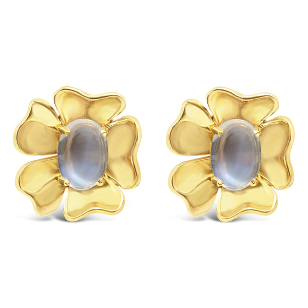 14kt Yellow Gold Flower Moonstone Earrings