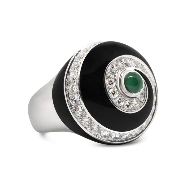 DIAMOND AND BLACK ENAMEL COCKTAIL RING