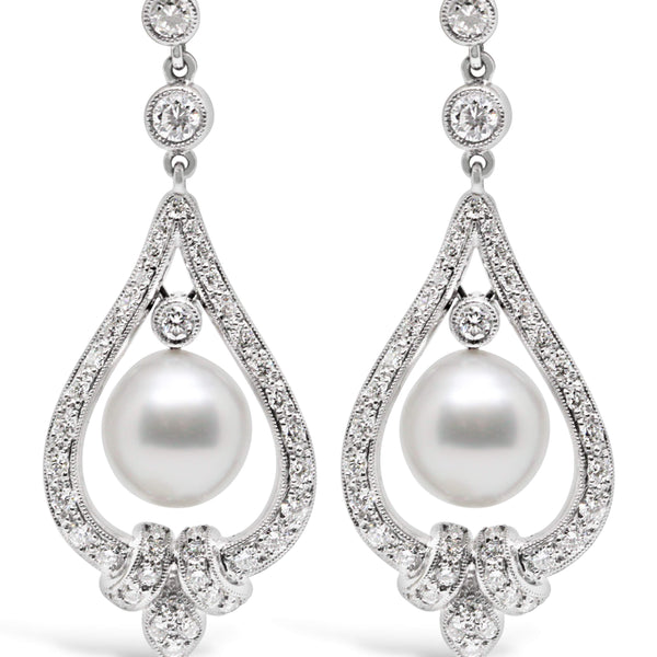 PLATINUM PEARL AND DIAMOND EARRINGS