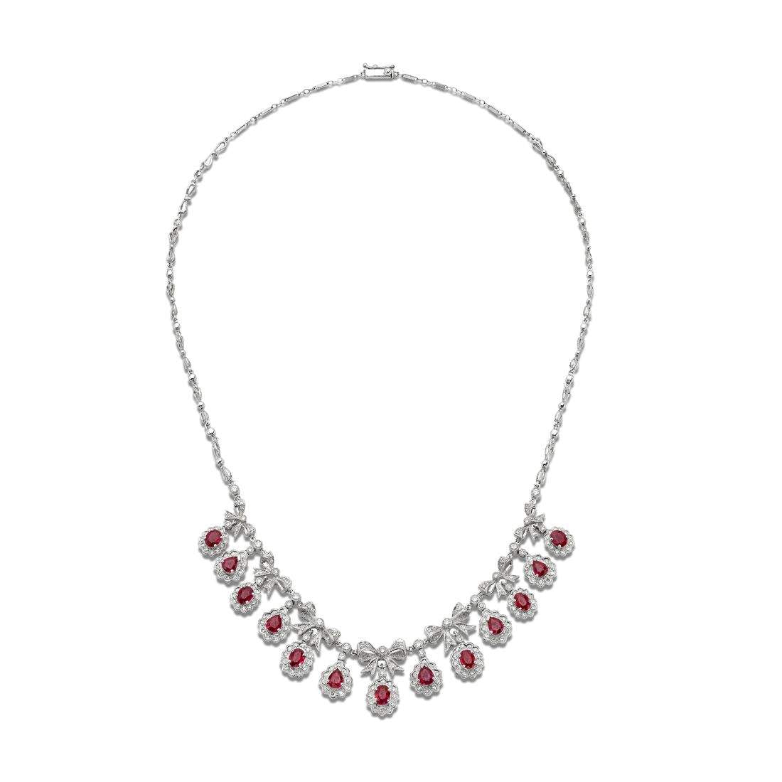 18kt Gold Vintage Ruby & Diamond Necklace