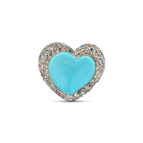 18kt WHITE GOLD TURQUOISE & DIAMOND HEART RING.
