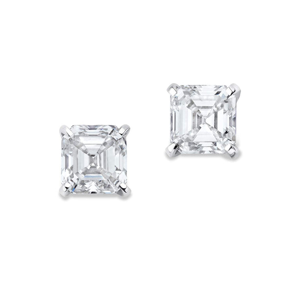 Square Emerald Diamond Stud Earrings.</br>