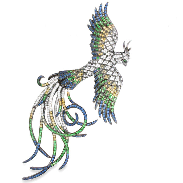 White Gold Multi Colored Bird Pendant