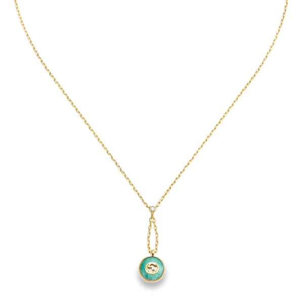 18kt Gold Gucci Interlocking Amazonite Necklace