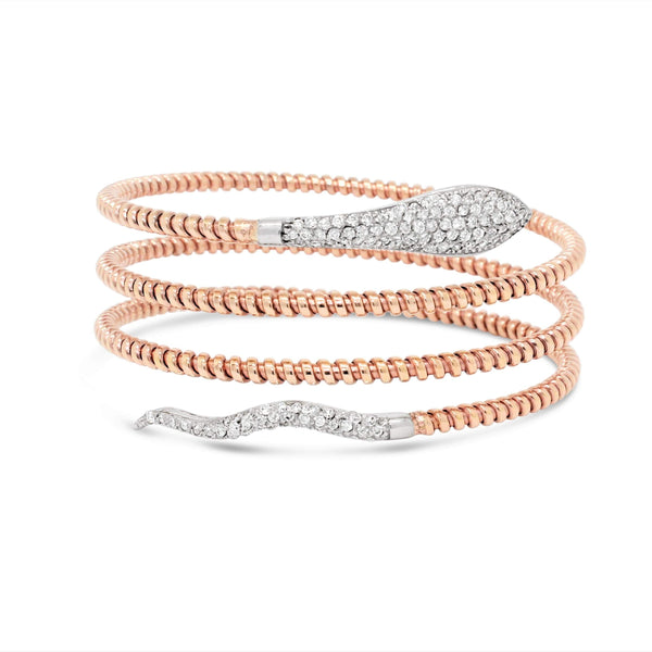 14KT ROSE GOLD AND DIAMOND SNAKE BANGLE.