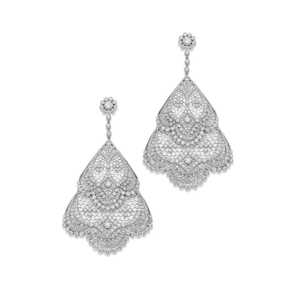 Ladies Platinum Deco Inspired Diamond Dangle Earrings