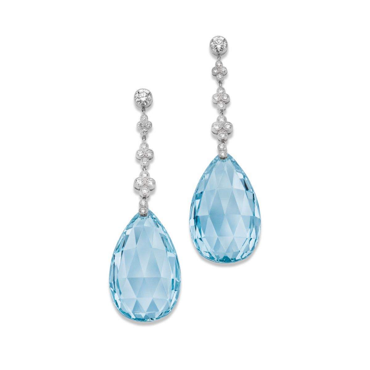 Ladies Platinum Aquamarine & Diamond Earrings