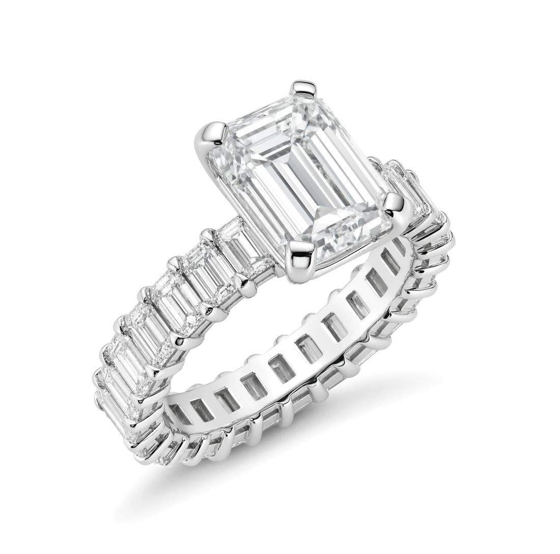 Ladies Platinum Emerald Cut Diamond Engagement Ring