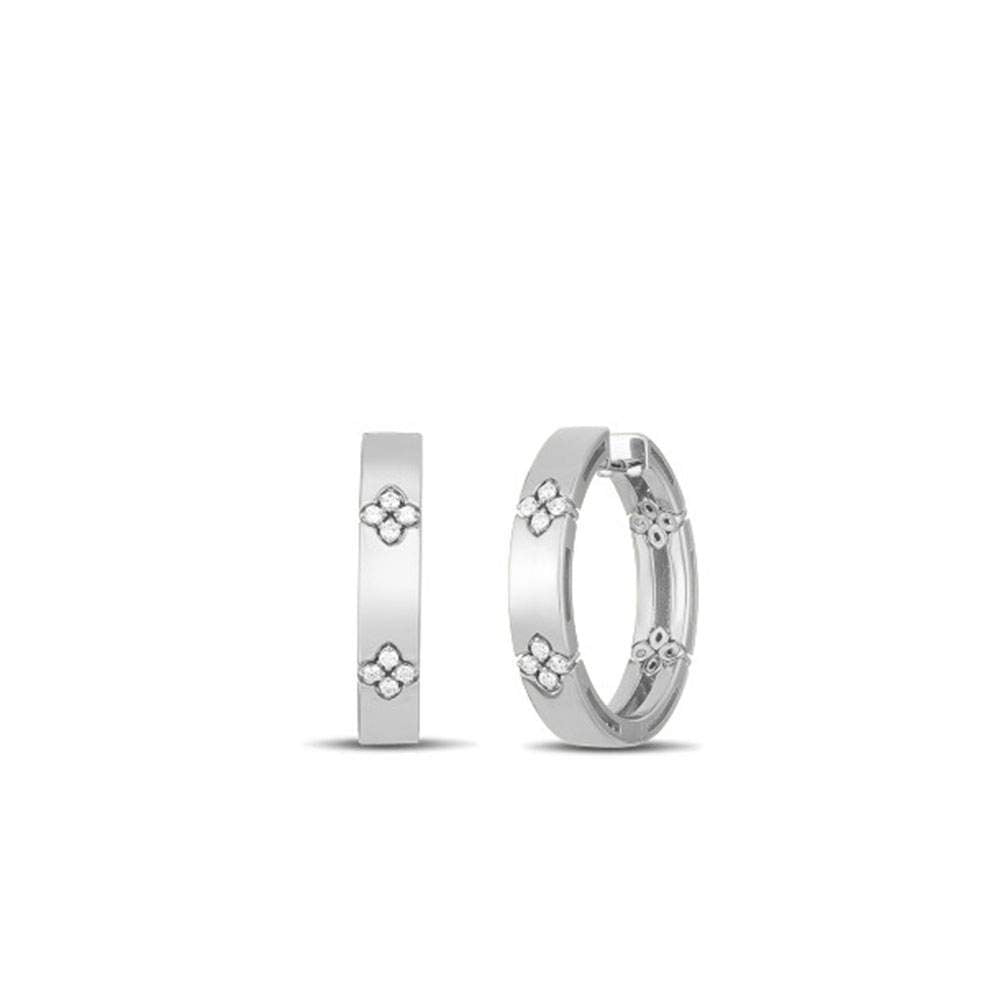 18KT ROBERTO COIN LOVE IN VERONA HOOP EARRINGS.