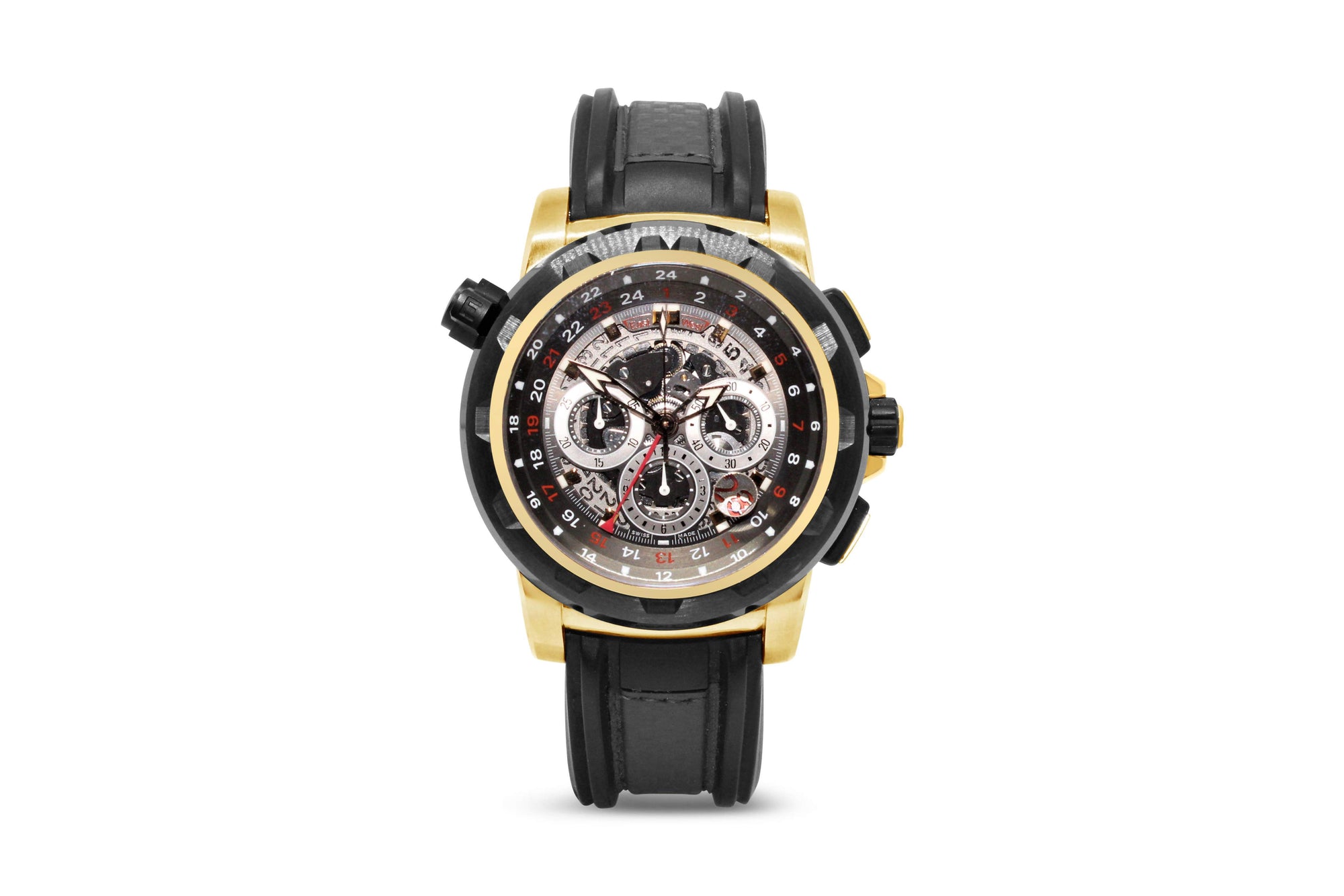 PRE-OWNED 18KT GOLD CARL F. BUCHERER TRAVELTEC WATCH.</br>