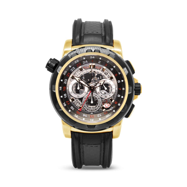 PRE-OWNED 18KT GOLD CARL F. BUCHERER TRAVELTEC WATCH.</br>