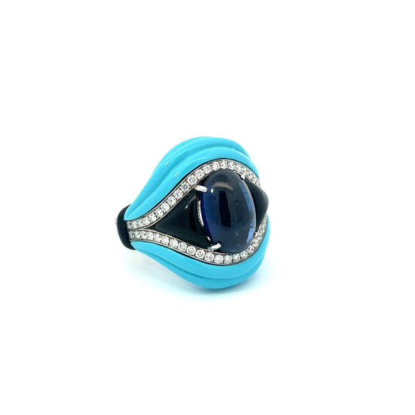 18kt Gold Andreoli Turquoise & Sapphire RIng Provident Jewelery