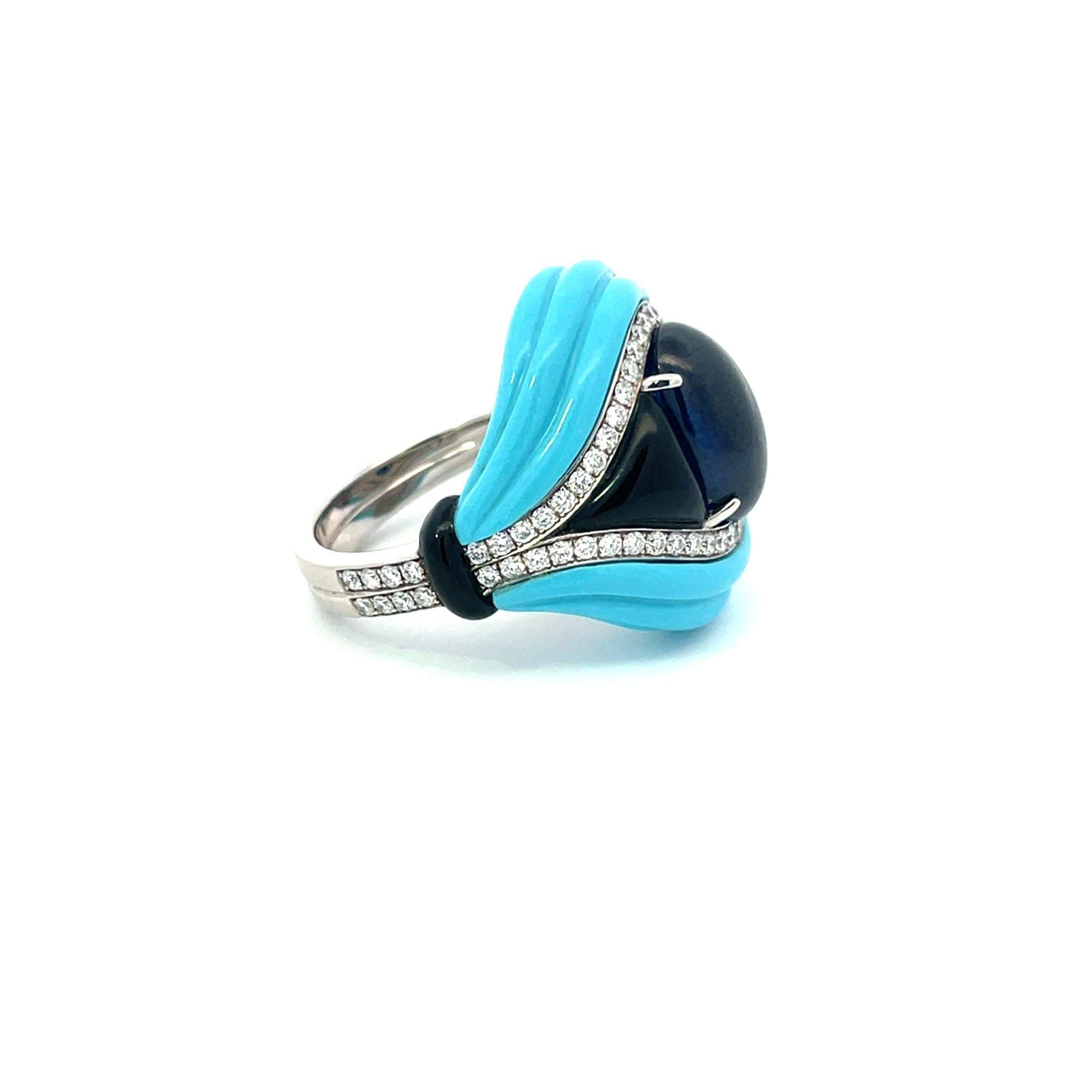 18kt Gold Andreoli Turquoise & Sapphire RIng Provident Jewelery