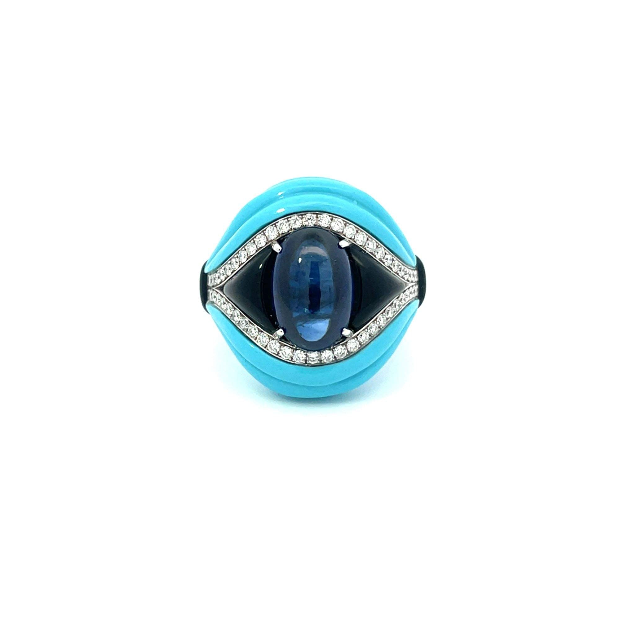 18kt Gold Andreoli Turquoise & Sapphire RIng Provident Jewelery