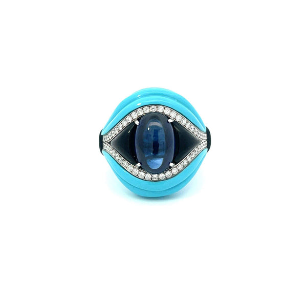 18kt Gold Andreoli Turquoise & Sapphire RIng Provident Jewelery