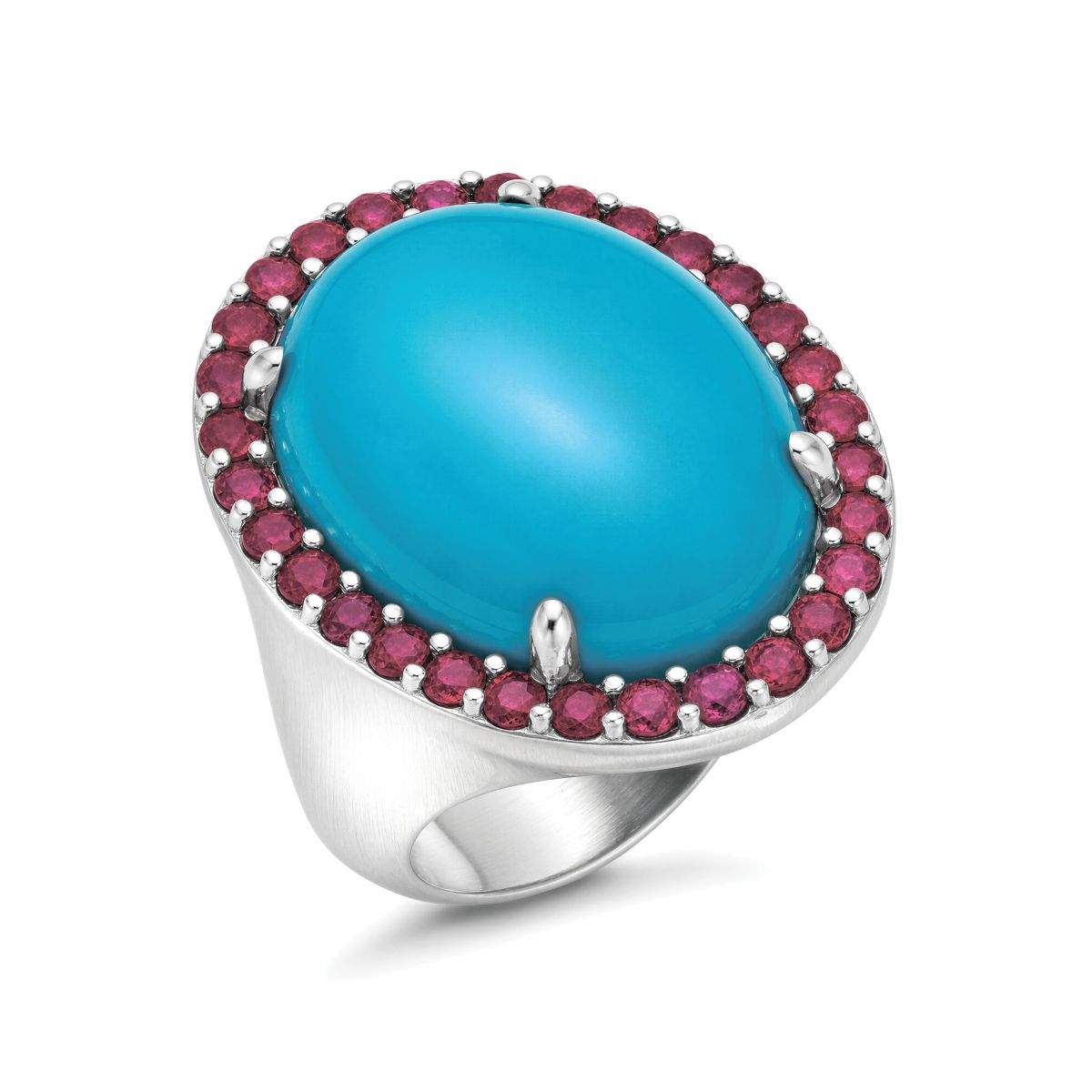 Platinum Andreoli Turquoise And Ruby Ring