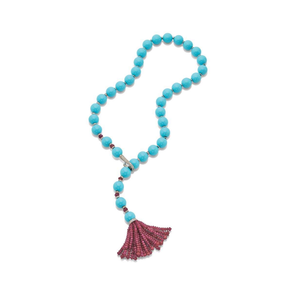 18kt Gold Andreoli Pearl, Ruby & Diamond Necklace