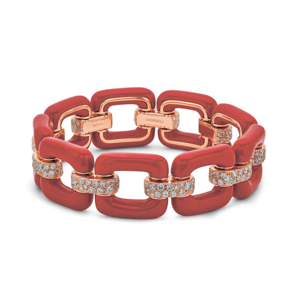 18kt Gold Andreoli Coral & Diamond Bracelet
